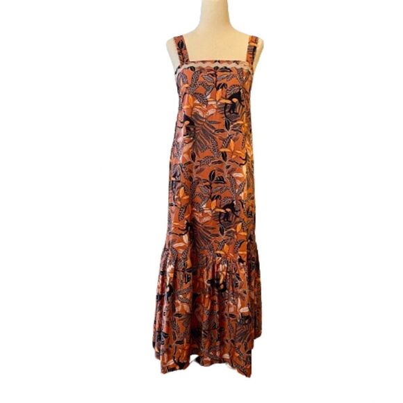 NWOT Anthropologie Corey Lynn Calter Jungle Print Flounced Midi Dress Size XS - Picture 1 of 6